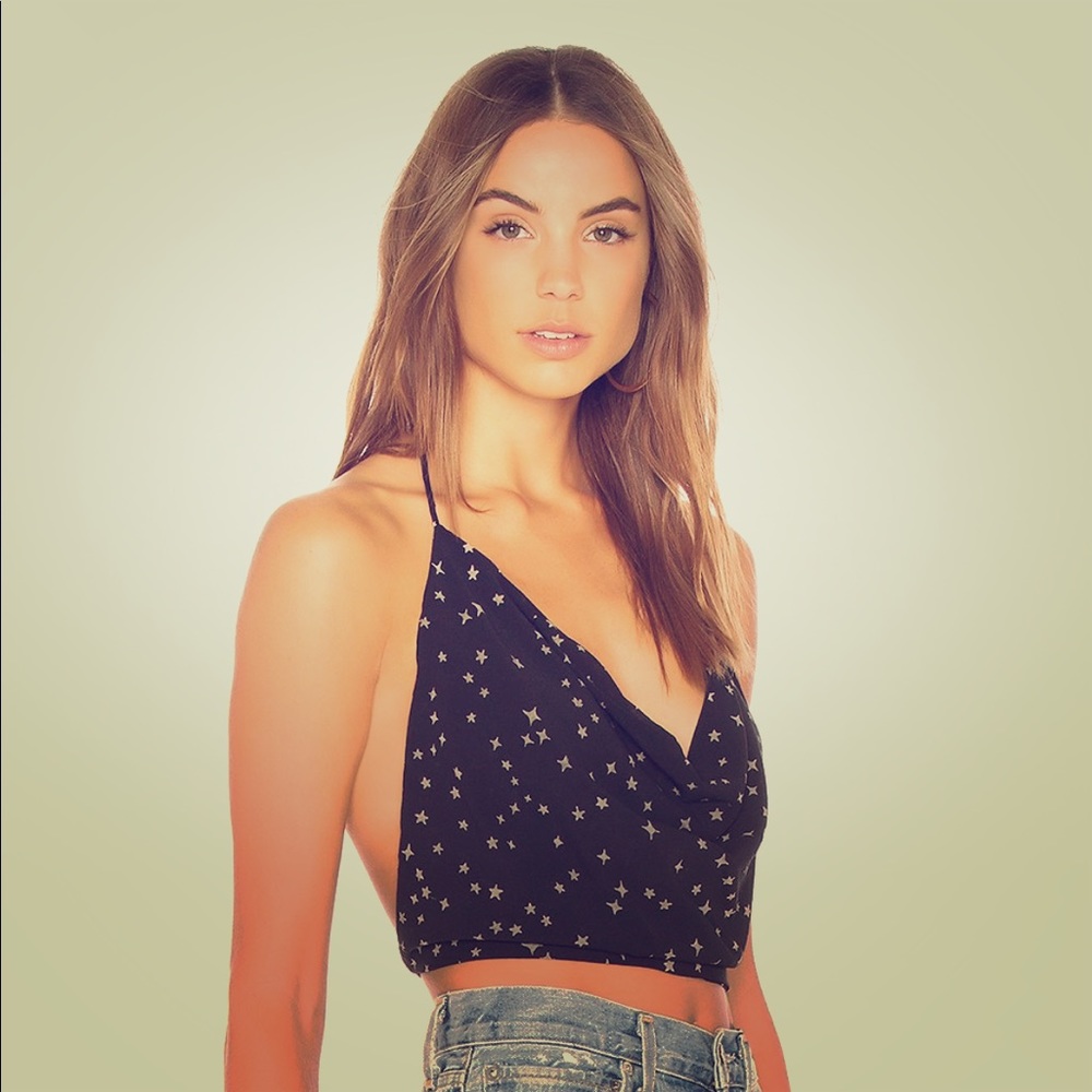 Indah Black Star Print Crop Top